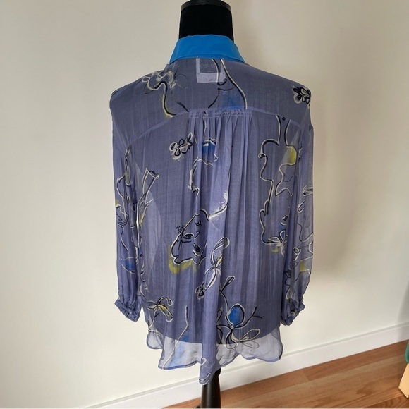 Forte_Forte Blue Purple Silk Floral Hidden Button Placket Blouse EUC Size I/4/S - Picture 3 of 11